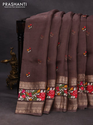 Brown Pure Organza Saree - Embroidery