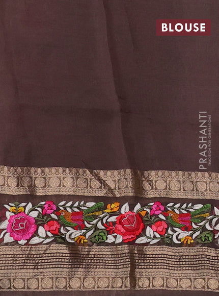 Brown Pure Organza Saree - Embroidery