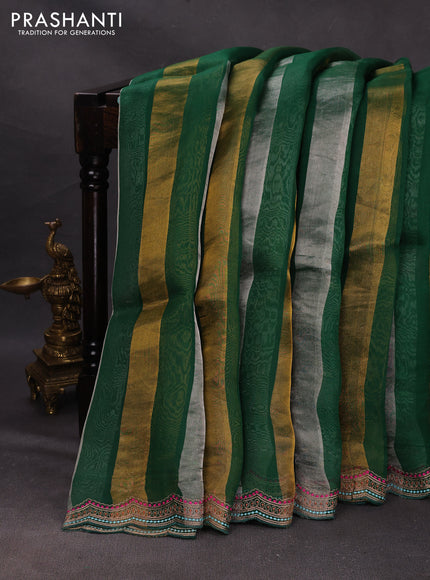 Green Pure Organza Saree - Embroidery
