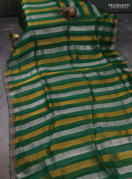Green Pure Organza Saree - Embroidery