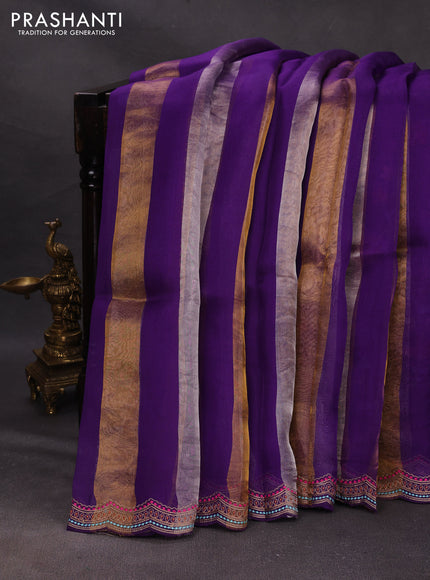 Violet Pure Organza Saree - Embroidery