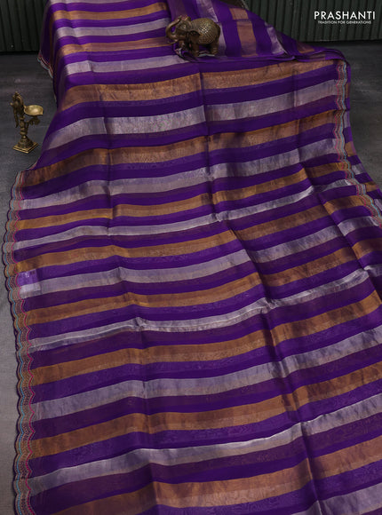 Violet Pure Organza Saree - Embroidery
