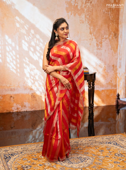 Red Pure Organza Saree - Embroidery