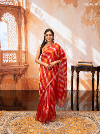 Red Pure Organza Saree - Embroidery