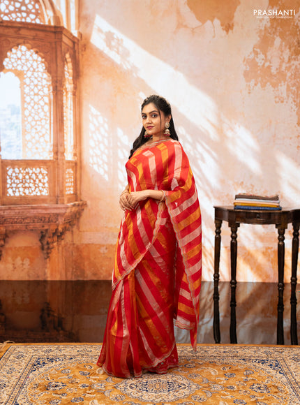 Red Pure Organza Saree - Embroidery