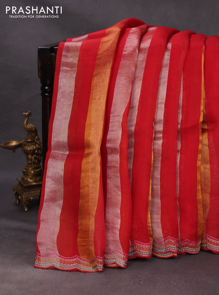 Red Pure Organza Saree - Embroidery