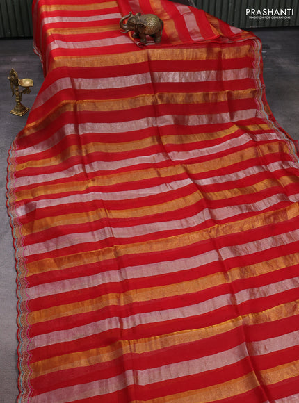 Red Pure Organza Saree - Embroidery