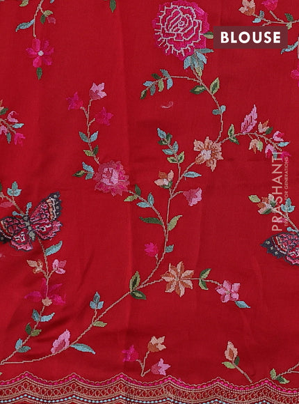 Red Pure Organza Saree - Embroidery