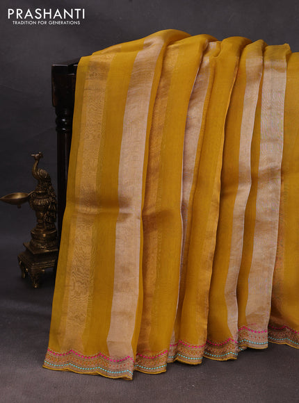 Mustard Yellow Pure Organza Saree - Embroidery