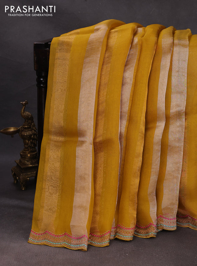 Mustard Yellow Pure Organza Saree - Embroidery
