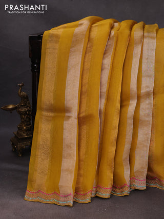 Mustard Yellow Pure Organza Saree - Embroidery