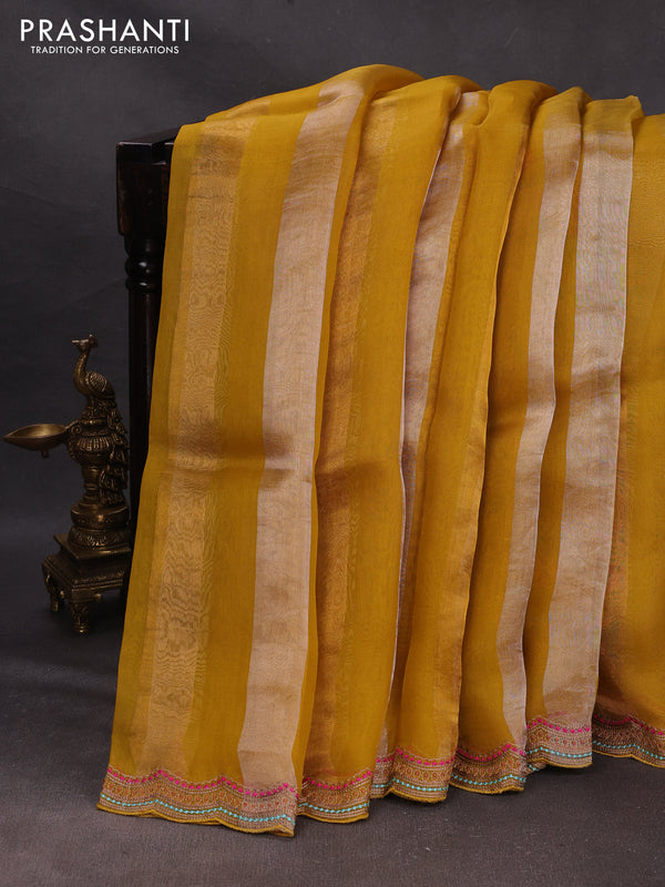 Mustard Yellow Pure Organza Saree - Embroidery