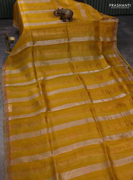 Mustard Yellow Pure Organza Saree - Embroidery
