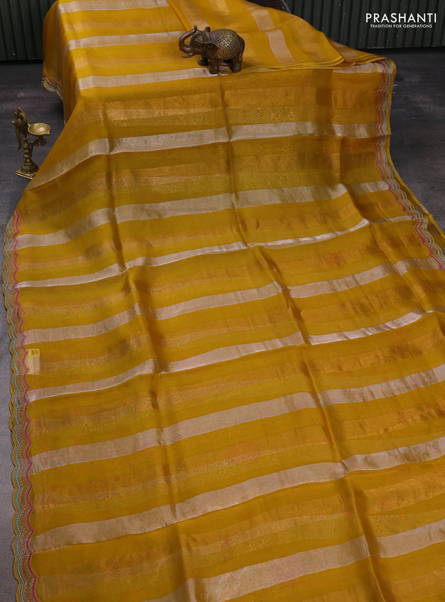 Mustard Yellow Pure Organza Saree - Embroidery