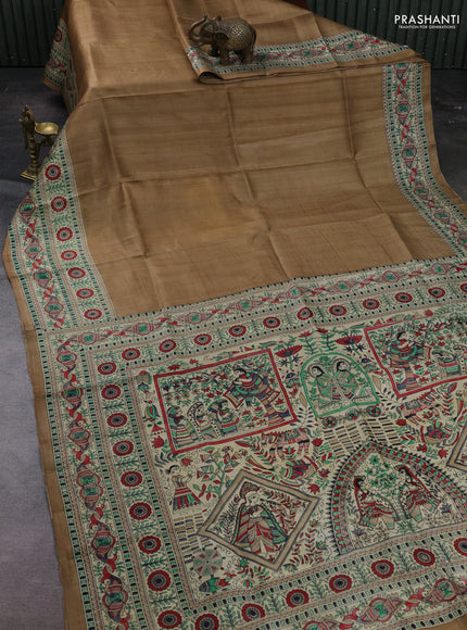 Beige & Cream Madhubani Printed Silk Saree