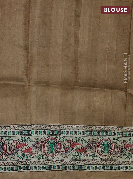 Beige & Cream Madhubani Printed Silk Saree