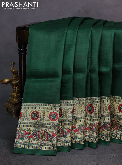 Green & Beige Madhubani Printed Silk Saree
