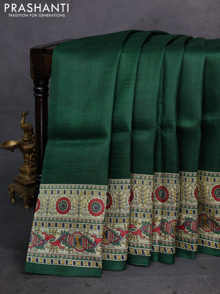 Green & Beige Madhubani Printed Silk Saree