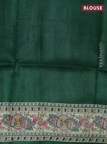 Green & Beige Madhubani Printed Silk Saree