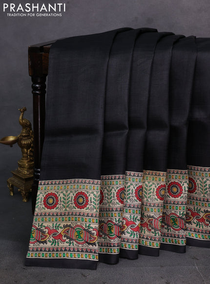 Black & Beige Madhubani Printed Silk Saree