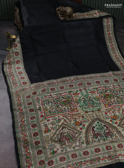 Black & Beige Madhubani Printed Silk Saree