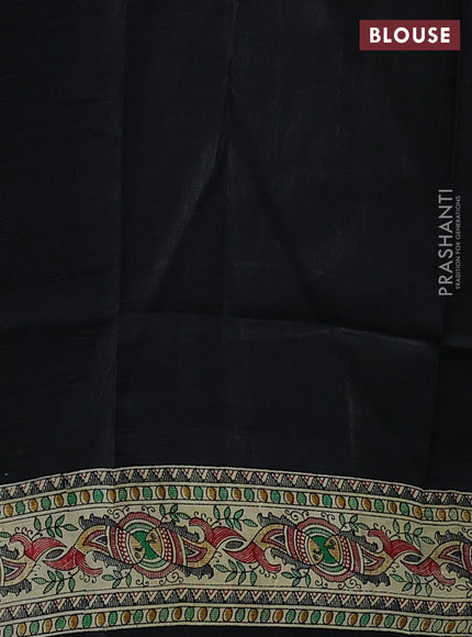 Black & Beige Madhubani Printed Silk Saree