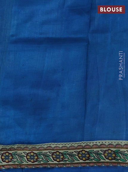 Blue & Beige Madhubani Printed Silk Saree