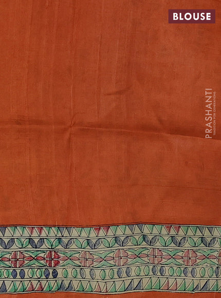 Orange & Beige Madhubani Printed Silk Saree