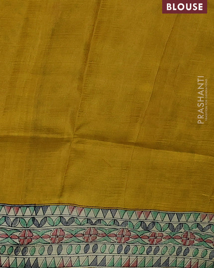 Mustard Yellow & Beige Madhubani Printed Silk Saree