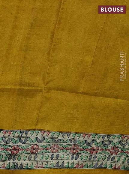 Mustard Yellow & Beige Madhubani Printed Silk Saree
