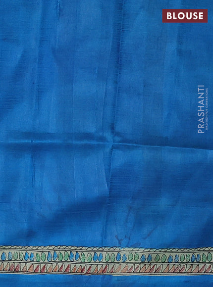 Blue & Beige Madhubani Printed Silk Saree