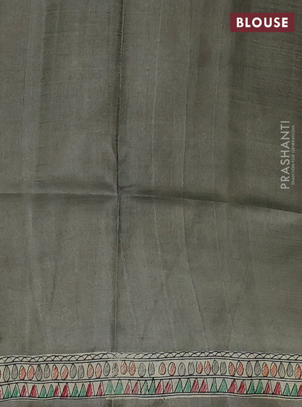 Grey & Beige Madhubani Printed Silk Saree