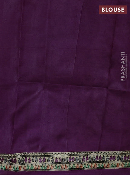 Purple & Beige Madhubani Printed Silk Saree