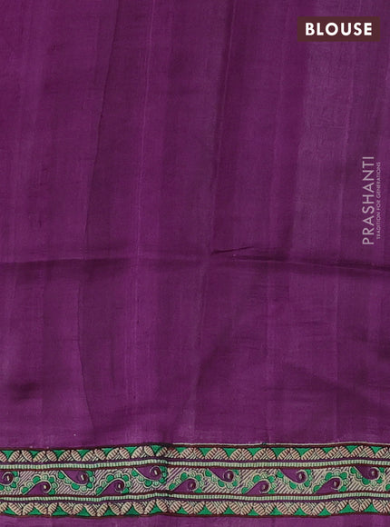 Purple & Beige Madhubani Printed Silk Saree
