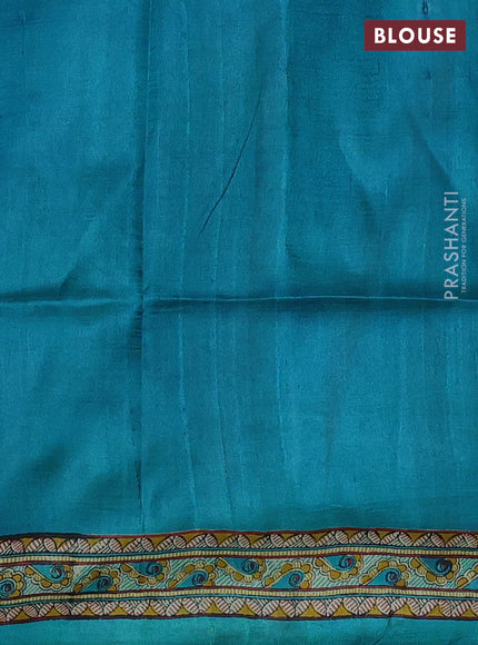 Blue & Beige Madhubani Printed Silk Saree