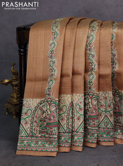 Beige & Cream Madhubani Printed Silk Saree