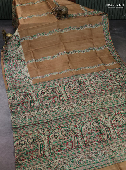 Beige & Cream Madhubani Printed Silk Saree