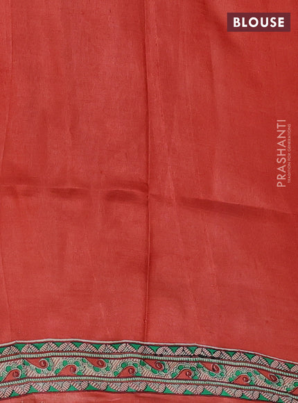 Orange & Beige Madhubani Printed Silk Saree