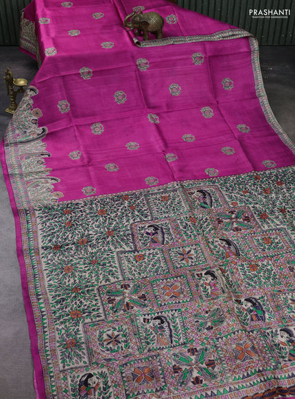Pink & Beige Madhubani Printed Silk Saree