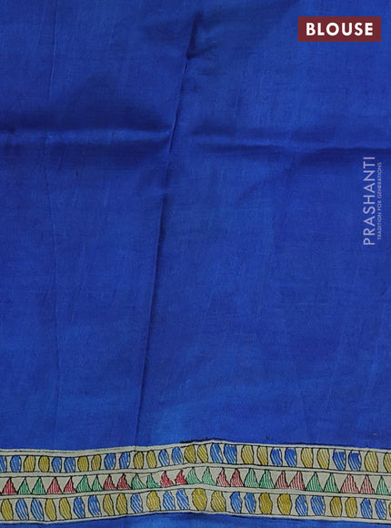 Blue & Beige Madhubani Printed Silk Saree