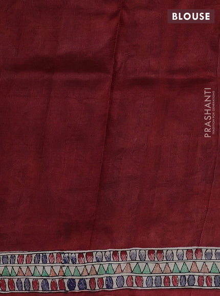 Red & Beige Madhubani Printed Silk Saree