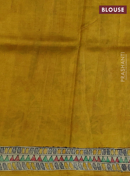 Mustard Yellow & Beige Madhubani Printed Silk Saree