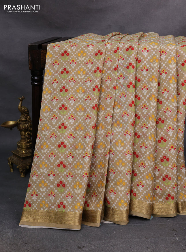 Beige Pure Mysore Silk - Digital Prints