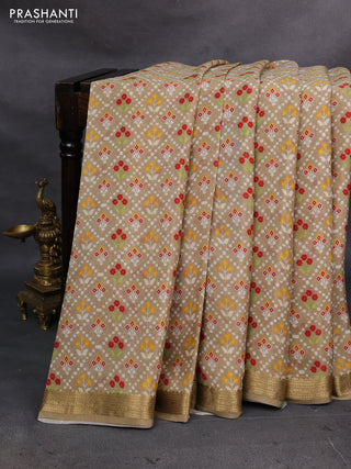 Beige Pure Mysore Silk - Digital Prints