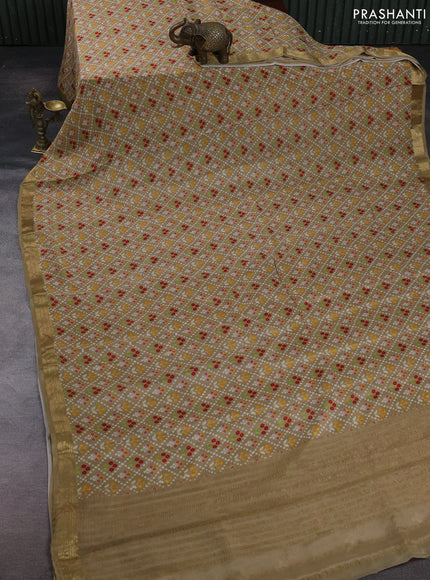 Beige Pure Mysore Silk - Digital Prints