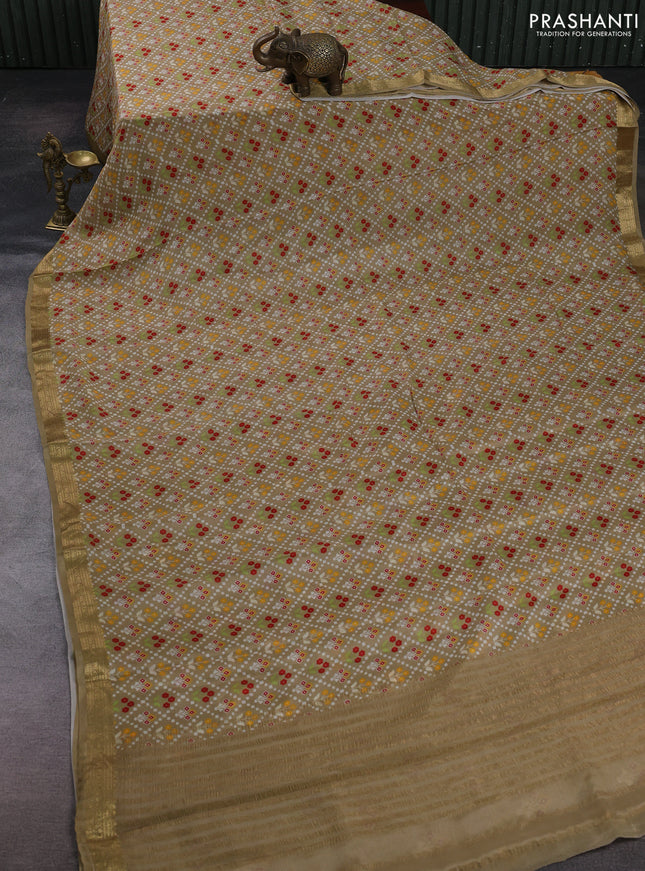 Beige Pure Mysore Silk - Digital Prints