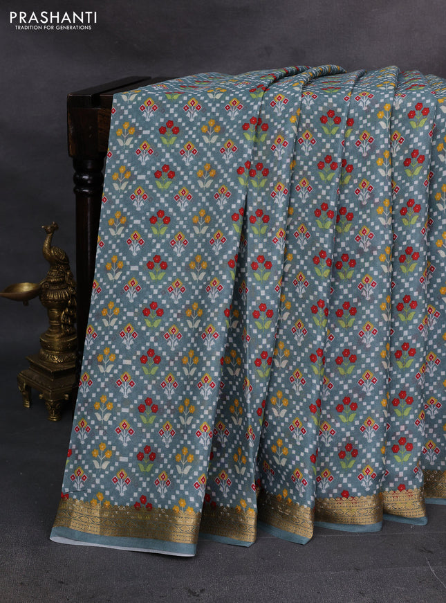 Grey Pure Mysore Silk - Digital Prints
