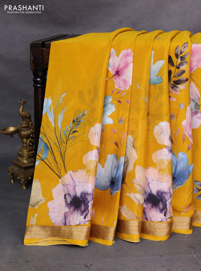 Mustard Yellow Pure Mysore Silk - Digital Prints