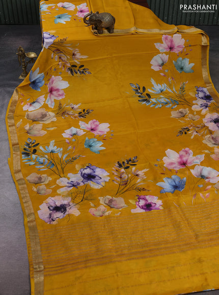 Mustard Yellow Pure Mysore Silk - Digital Prints