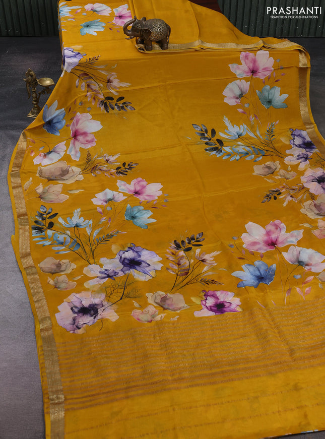 Mustard Yellow Pure Mysore Silk - Digital Prints